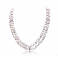 Freshwater Pearl Necklace 7.5-8.5mm White Double Strand with gem