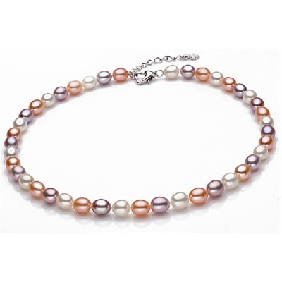 Freshwater Pearl Necklace 6.5-7.5mm Mixed Color Rice Shaped AAA
