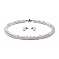 14/18K Gold Freshwater Pearl Set 7.5-10.5mm White AAA