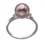 Freshwater Pearl Ring 8.0-9.0mm Metallic AAA-with Diamond