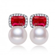 Freshwater Pearl Button/Round Earrings Stud 8.0-9.0mm Noble
