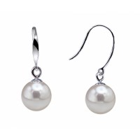 18K Akoya Pearl Earrings Dangle 7.0-9.0mm White AAA Quality