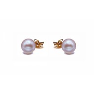 18K Gold Freshwater Pearl Earrings Stud 8.0-11.0mm Lavender AAA