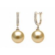 18K South Sea Pearl Earring 9.0-10.0mm Golden with Diamond-Sue