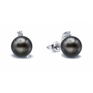 Tahitian Pearl Earrings 9.0-11.0mm Black AA+/AAA with Diamond