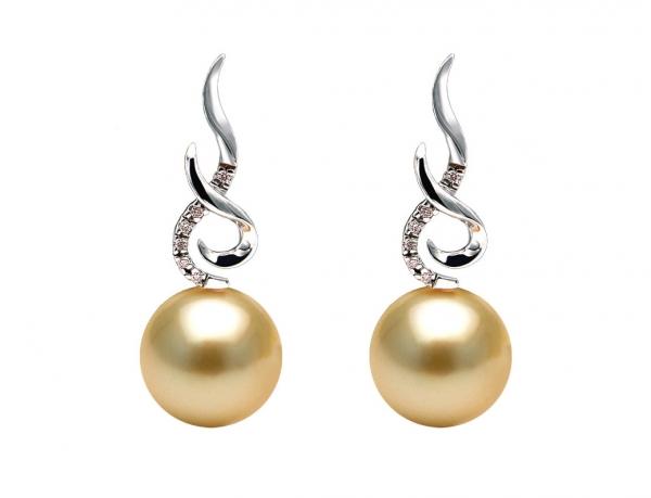 South Sea Pearl Earring 11-12mm Golden AAA with Diamond